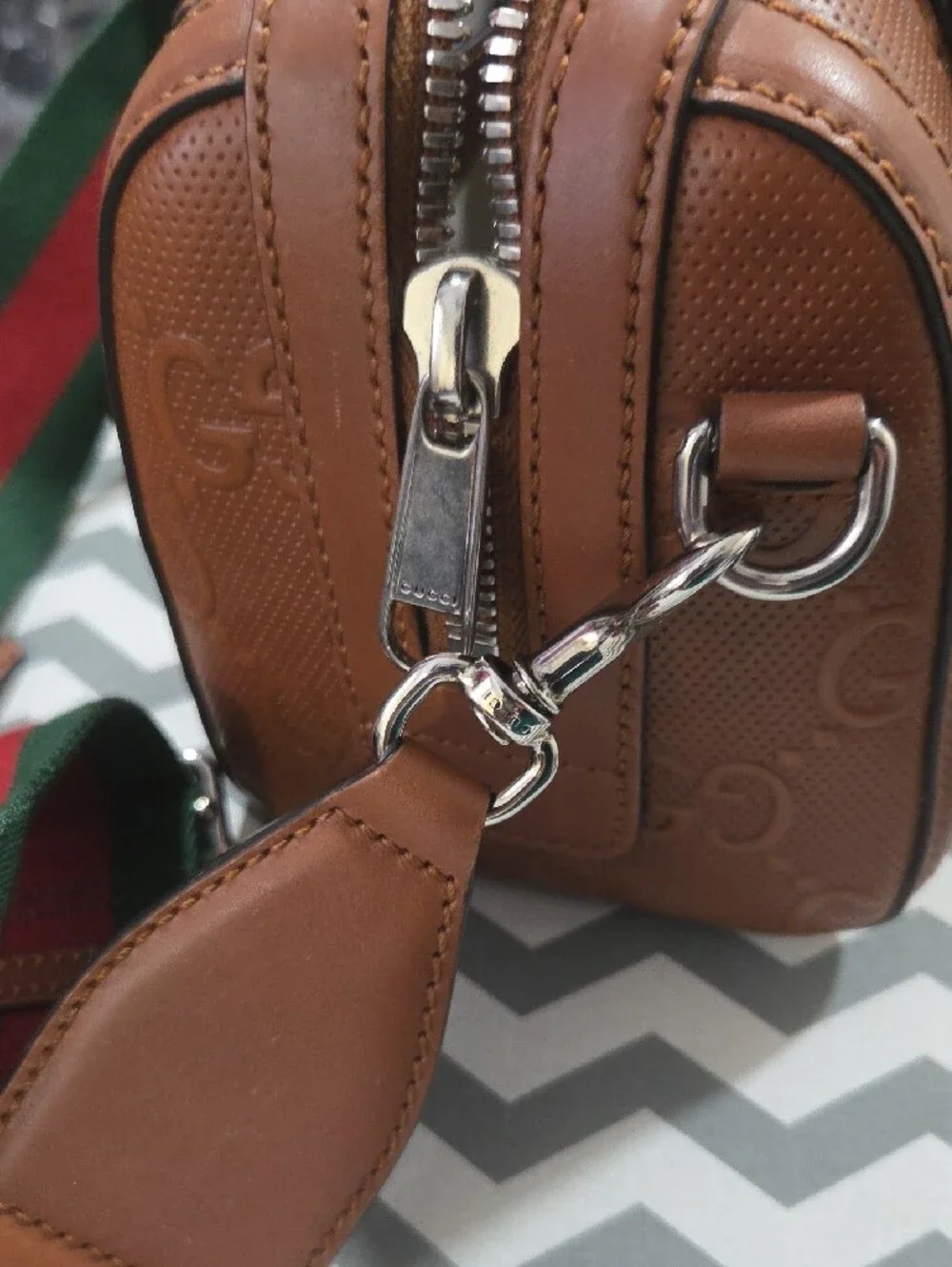 Gucci Brown Embossed Leather Handbag... 100% AUTHENTIC